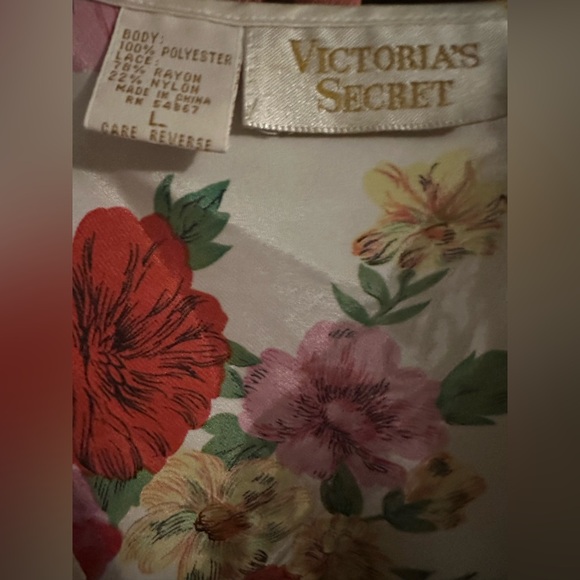 Victoria's Secret White Floral Satin Lace-Trim Cami with Red & Pink Flowers - Picture 3 of 3